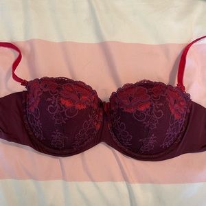 Purple, pink lace bra
